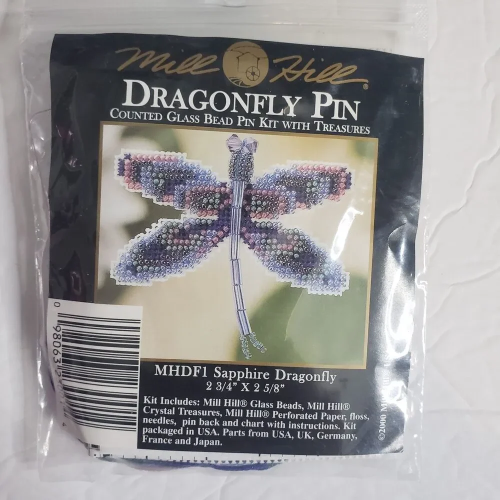MILL HILL Dragonfly Pin Sapphire Dragonfly Counted Glass Bead Cross Stitch Kit